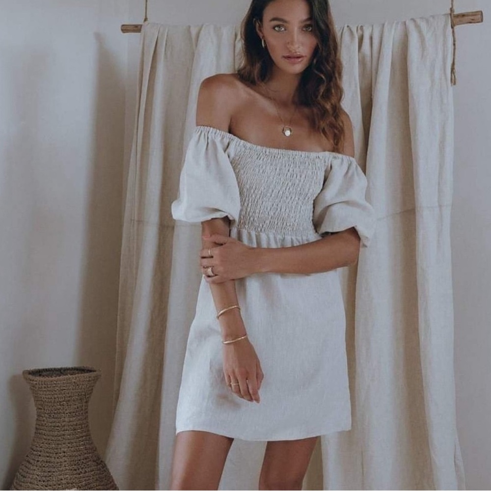 Aura Off-Shoulder Cream Mini Dress